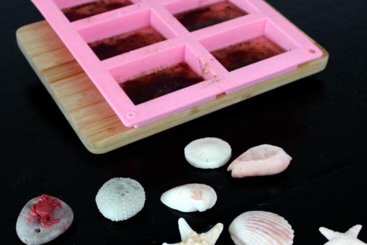 making melt and pour seashell soap with an ocean theme for summer