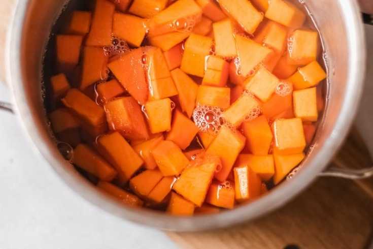 cooking cubed fresh pumpkin
