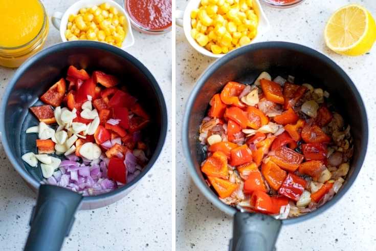 cooking vegetables for vegetarian chili on stovetop