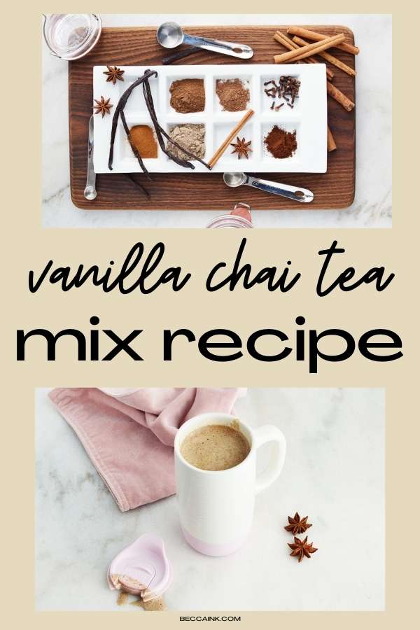 Make this DIY vanilla chai tea mix to create easy, instant vanilla chai tea lattes at home or for homemade holiday food gifts this Christmas. This vanilla chai tea latte recipe tastes delicious and is the perfect warming winter drink recipe to spice things up this winter! Learn how to make your own easy vanilla chai tea mix for chai lattes as a cozy winter treat. Or package my DIY vanilla chai tea latte mix in mason jars for budget friendly Christmas food gifts for friends, family and coworkers.