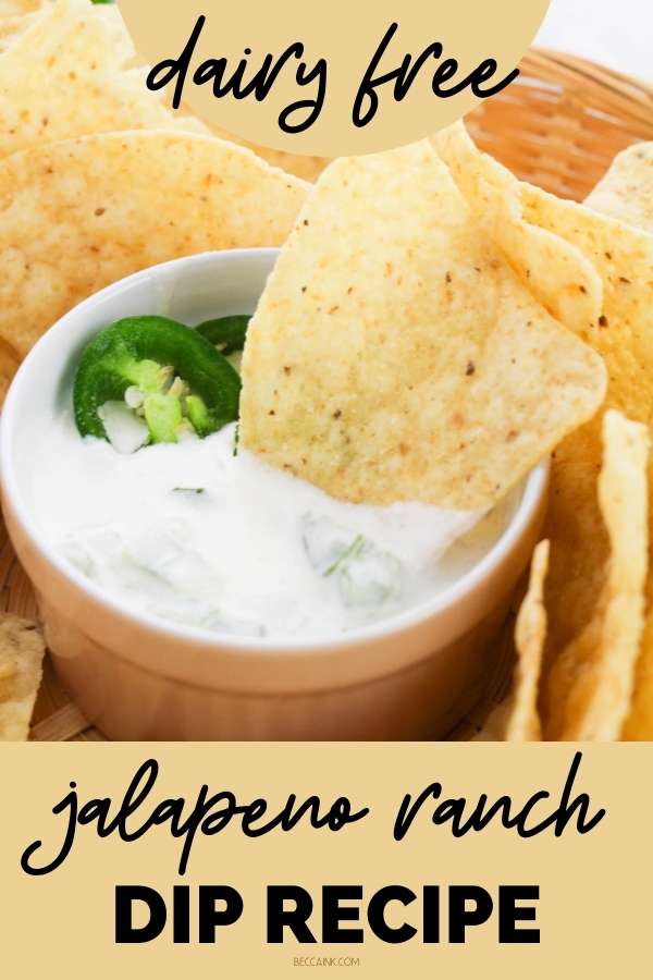 Easy jalapeno ranch dip recipe. Learn how to make jalapeno ranch dip as a game day snack or appetizer with this dairy free jalapeno ranch dip recipe. You can’t have a game day or holiday gathering without finger food for your guests. This easy game day snack recipe is perfect for friends and family to enjoy while watching football around the tv, even if they have dietary restrictions. Discover how to make dairy free game day snacks for your guests with my dairy free jalapeno ranch dip recipe.