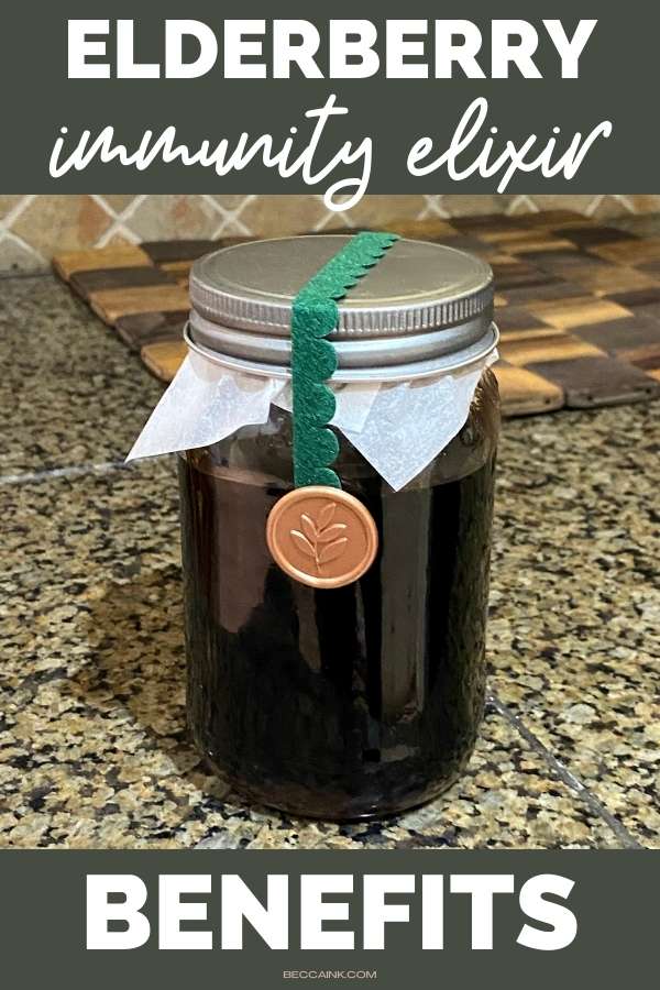 An immunity elixir recipe for immune boosting elderberry cold and flu elixir. How to make an elderberry tincture as a natural cold remedy for holistic health and wellness. Learn about the benefits of elderberries, an elderberry tincture and a cold and elu elixir to boost immunity and support immune health. Elderberries provide immune boosting support against colds and flu. Studies show that elderberry inhibits the growth of cold and flu viruses. They are high in antioxidants and vitamin C.