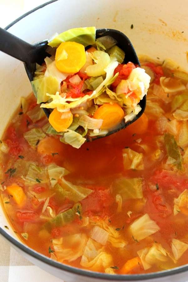 scoop of hot cabbage soup