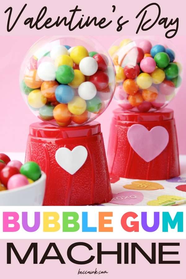 Easy DIY Valentines for Kids. These DIY mini gumball machines are not only a super cute Valentine's day craft, they also make the perfect Valentine's day gift for kids. There are even printable valentines for kids to attach to your creations! This DIY mini gumball machine is the perfect Valentine for your little mini me's! Kids absolutely love these replica gumball machines filled with multi-colored gumballs or Valentine's day candy. Plus they're simple and an easy DIY craft project to make.