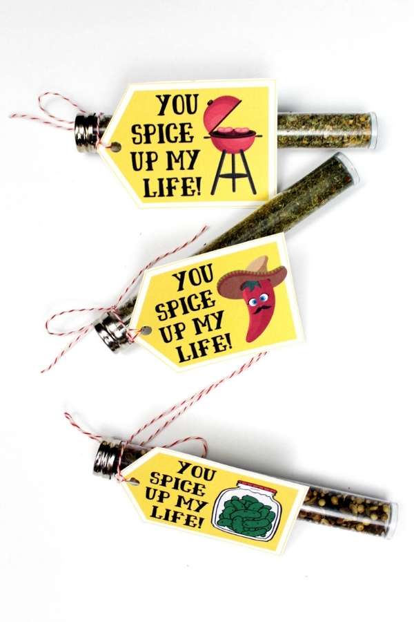DIY foodie gifts for him for Valentine's Day. Create these fun and functional DIY foodie gifts for him for Valentine's Day! Featuring organic spice blends designed around a man's food palette for grilling, pickles and spicy Mexican dishes, this foodie gift idea comes with coordinated printable valentines for a lovely finishing touch. The perfect homemade Valentine's Day gift for a boyfriend, husband or significant other. Three fun spice blends with printable valentines for your foodie friends.