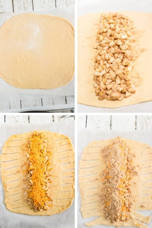 add apple filling cheese cinnamon to apple bread dough