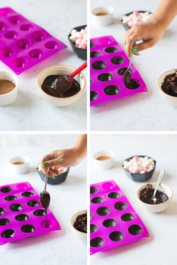 how to make chocolate shells for two halves of hot chocolate bombs