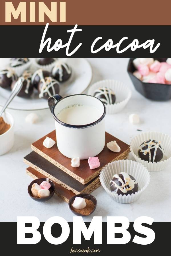 DIY mini hot cocoa bombs recipe. Make this mini hot chocolate bomb recipe as a warm winter drink to enjoy on cold, snowy days. Plus discover tips and tricks for the perfect outcome. These DIY hot cocoa bombs are a fun project you can make in your kitchen and a tasty way to spend a relaxing afternoon or a quiet evening by the fire. This post includes tips on how to temper and melt chocolate, how to spice up your hot chocolate with fun additions and other answers to common questions.