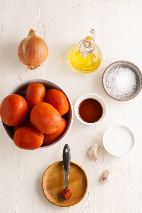 homemade ketchup ingredients with fresh tomatoes