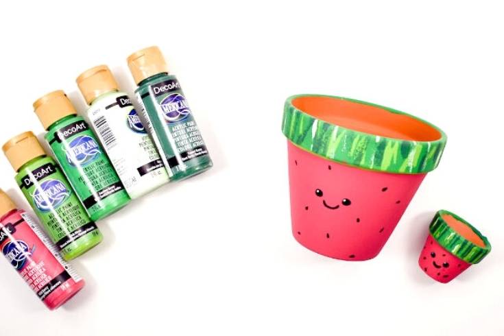 diy watermelon painted planters