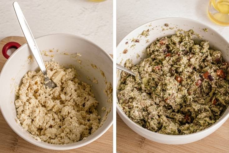 mash tofu and mix with chickpea egg