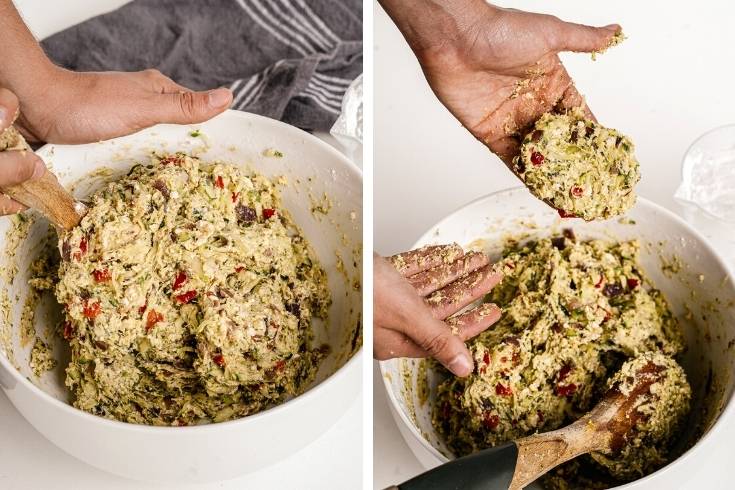 mix veggie fritter batter then form vegetable fritter patties