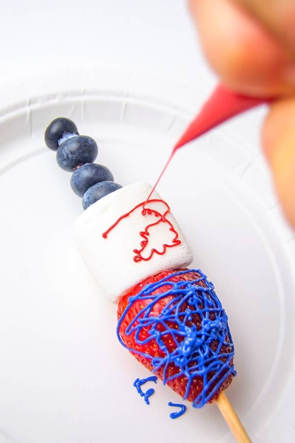 red, white and blue patriotic marshmallows with fruit