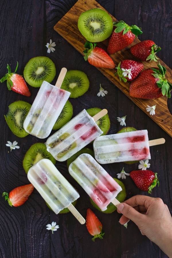 chia seed kiwi strawberry coconut milk popsicles