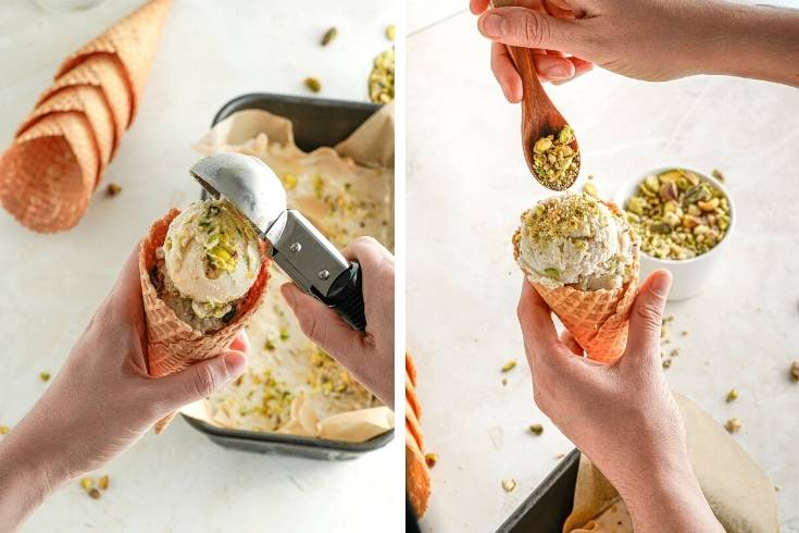 vegan pistachio ice cream with praline