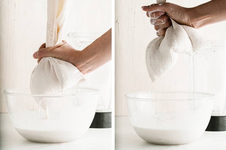 squeeze nut milk from nut bag