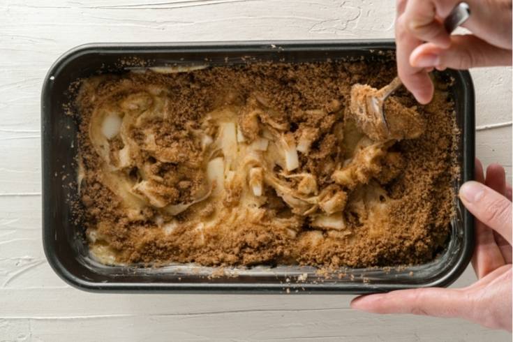 mix cinnamon swirl into easy apple bread batter