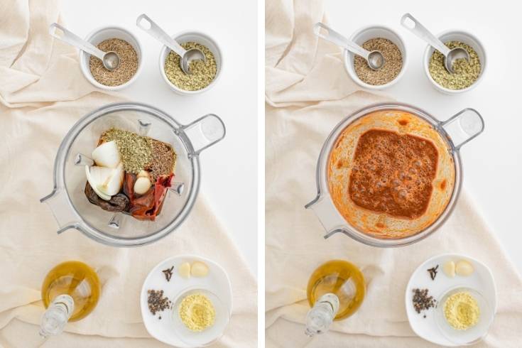 blend the authentic pozole chili sauce in a blender