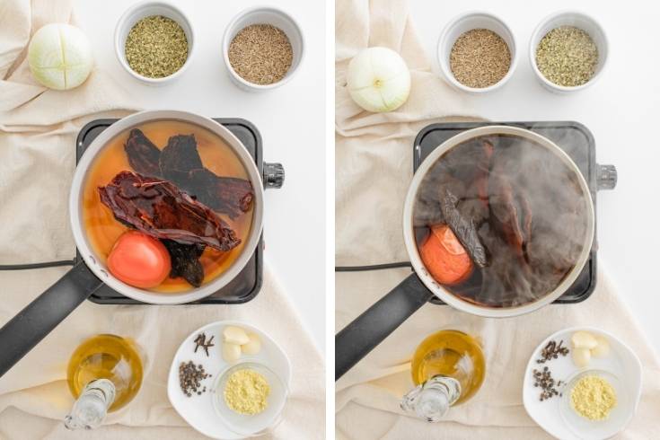 make chili sauce for traditional red pozole recipe with pork