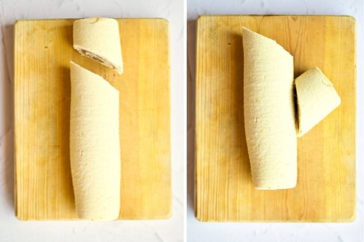 cut end off yule log cake to form branch