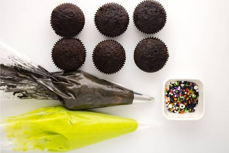 prepare cupcake frosting and fill piping bags